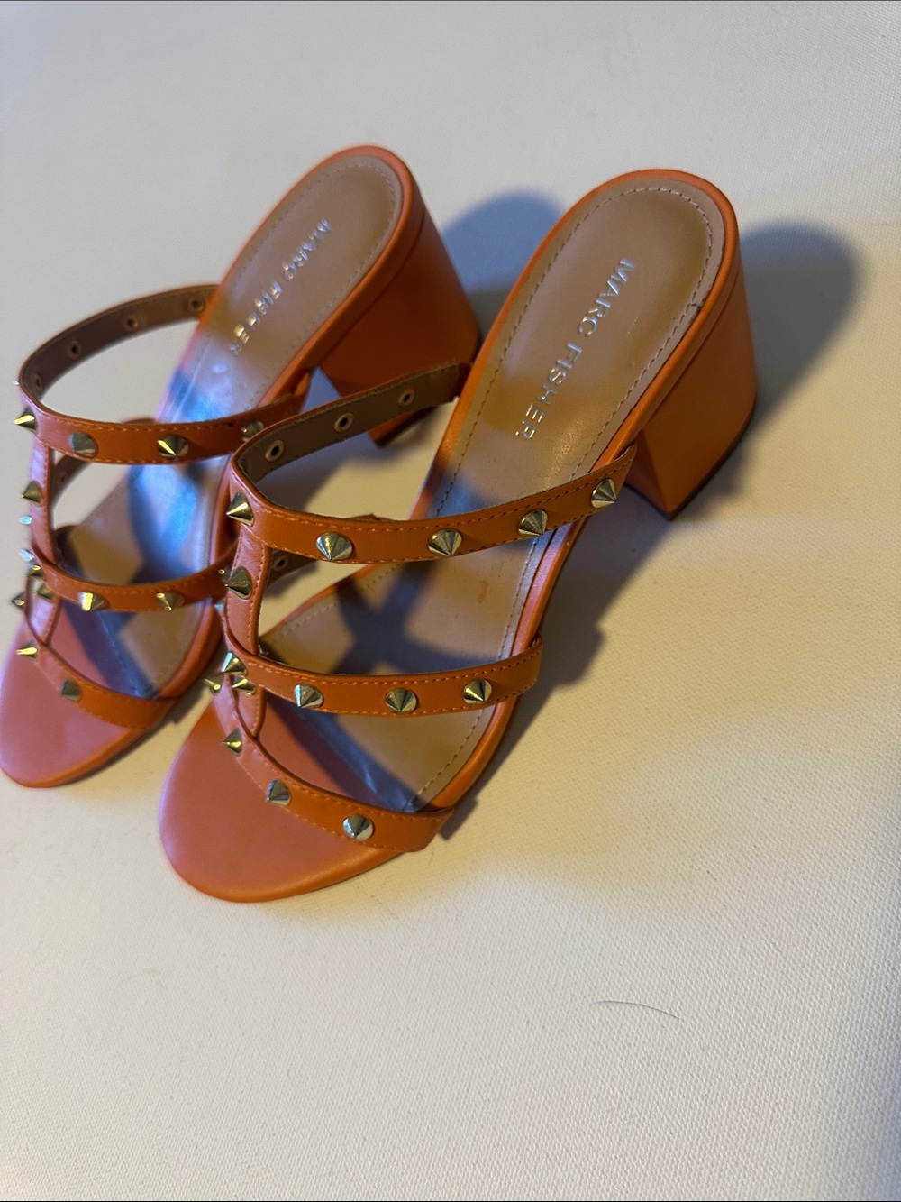 Marc Fisher Orange Studded Block Heel Slide Sandals